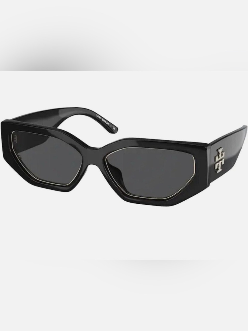 New Tory Burch Kira Geometric Black Cat-Eye Sunglasses with orig case